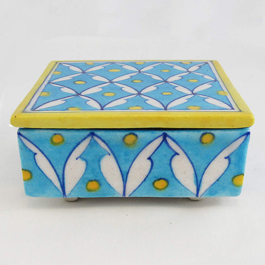 Square Trinket Box - White and Yellow on Turquoise