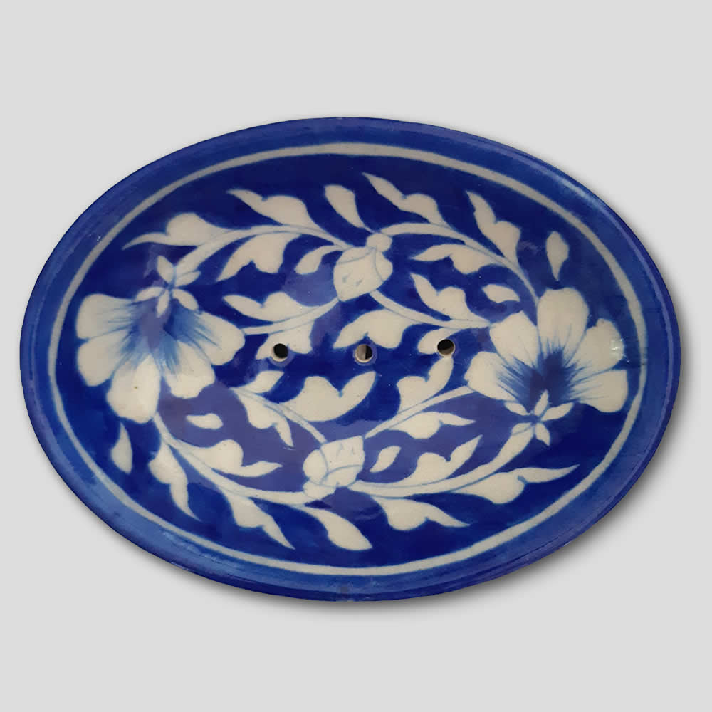 Soap Dish - Blue Floral Pattern