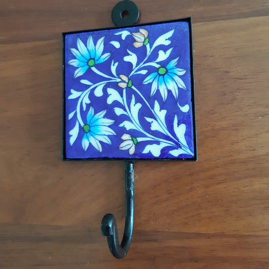 Ceramic Hook - Blue with Flowers