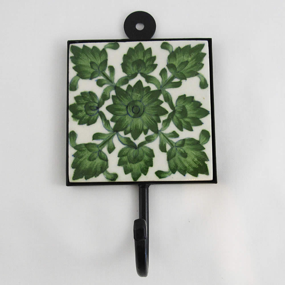 Ceramic Hook - Green Leaf