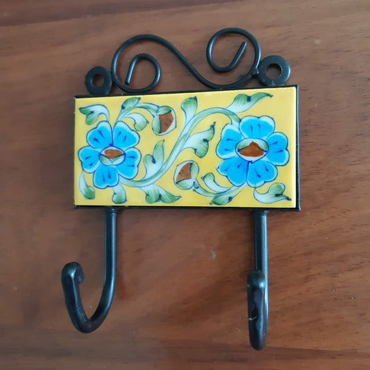 Ceramic Hook - Yellow with Flowers