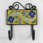 Ceramic :Tile Hook 2 x 4/Yellow with Dark Blue Flowers