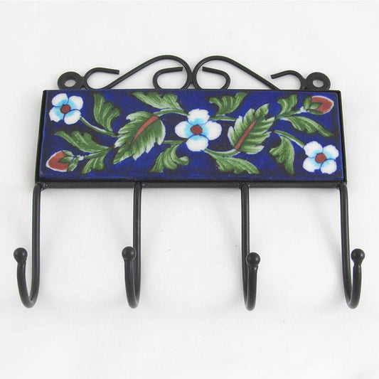 Ceramic Hook - Blue with White Flowers