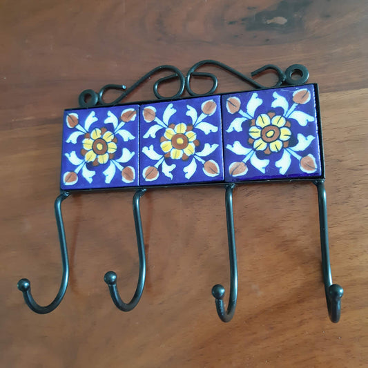 Ceramic Hook - Blue with Yellow Flowers