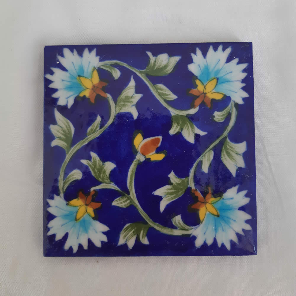 Tiles - Blue & Yellow Flowers on Dark Blue