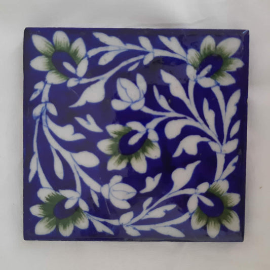 Tiles - Green Flowers on Dark Blue