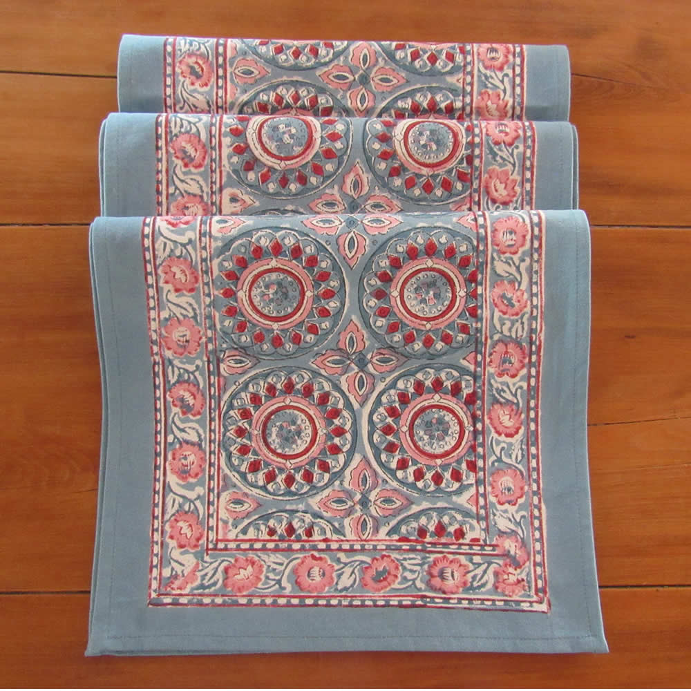 Table Runner – Turquoise and Red Floral Pattern