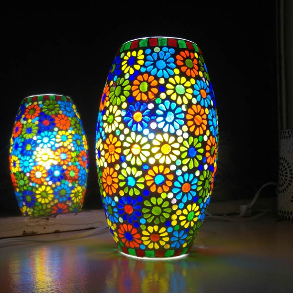 Table Lamp - Multi Colour Floral Mosaic