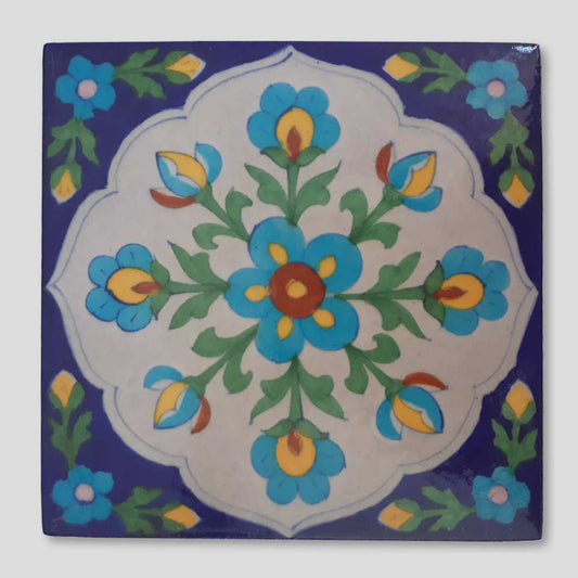 Tiles - Blue Background with Ornate Flowers