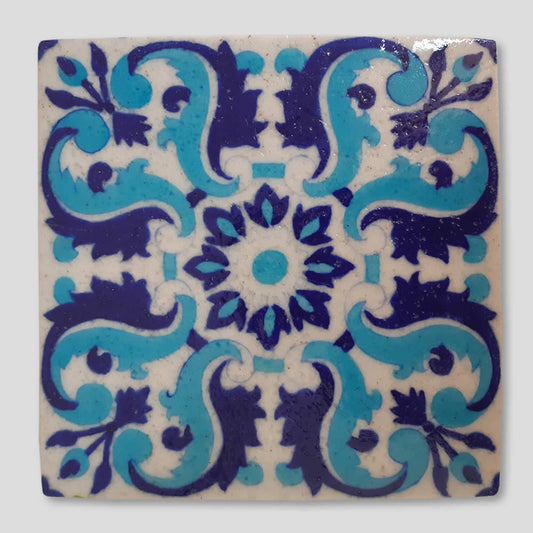 Tiles - White Background Ornate Blue