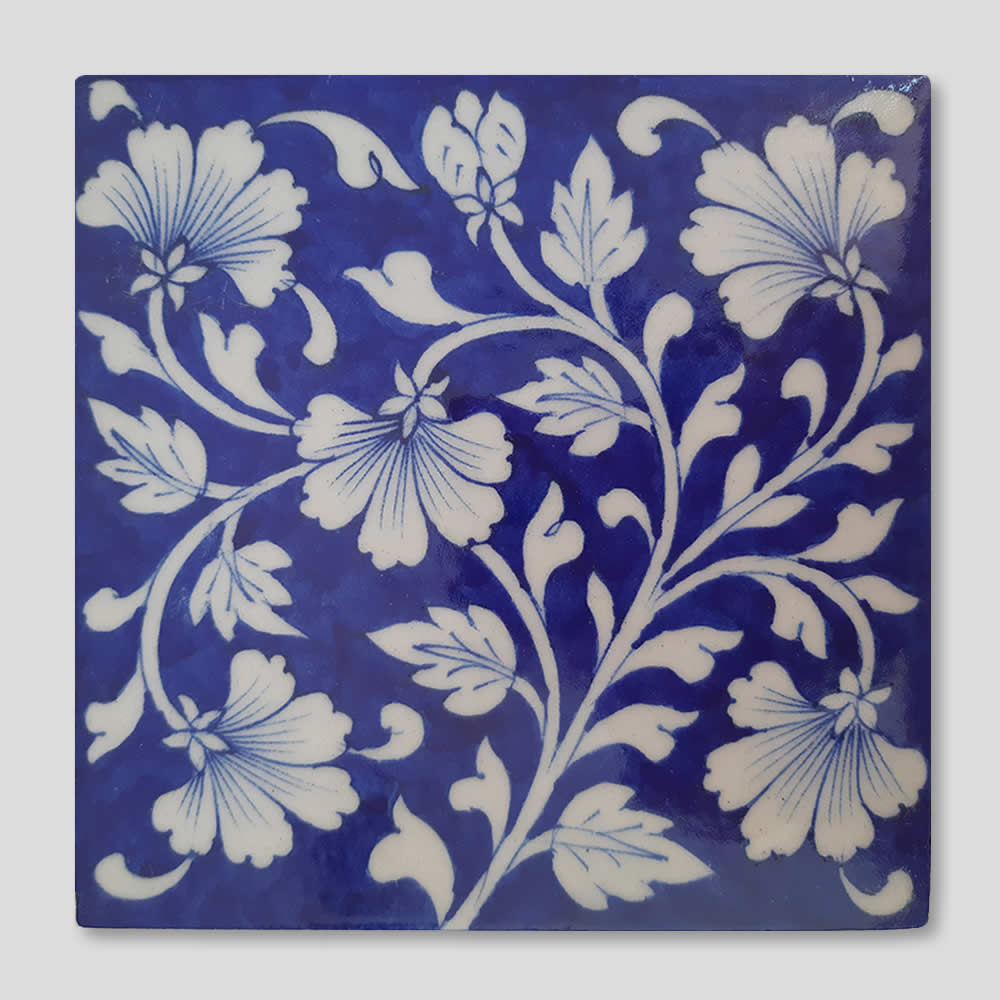 Tiles - Blue Background with White Flowers