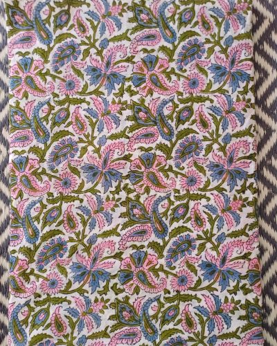 Fabric/Material:Fabric White with Blue Pink Flowers - appx 113cm wide