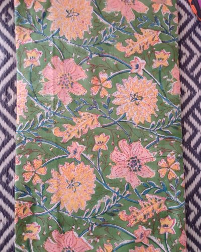Fabric/Material:Fabric Green Orange Floral - Appx 113cm Wide
