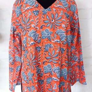 Women:Womens V-Neck - Orange Flower