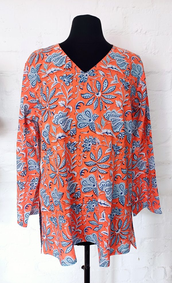 Women:Womens V-Neck - Orange Flower
