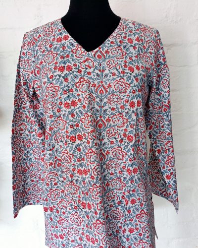 Women:Womens V-Neck - White with Red