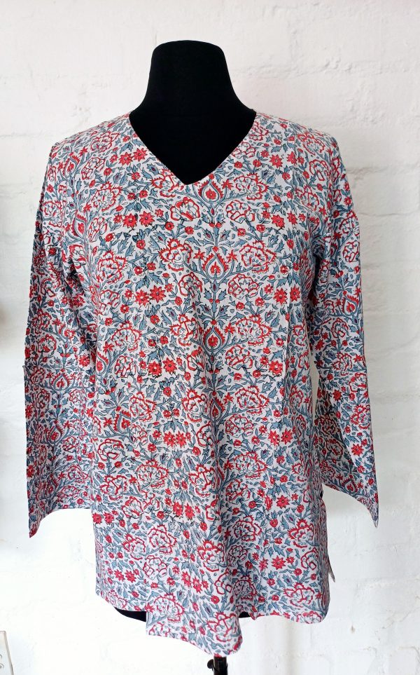 Women:Womens V-Neck - White with Red