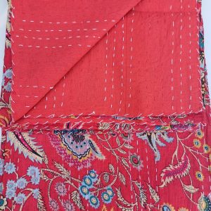 Bedspread Queen (Kantha) Screen Print Gudari (2 layer) - Red Floral