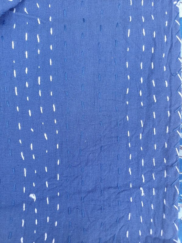 Bedspread Queen (Kantha) Screen Print Gudari (2 layer) - Blue White - Image 2