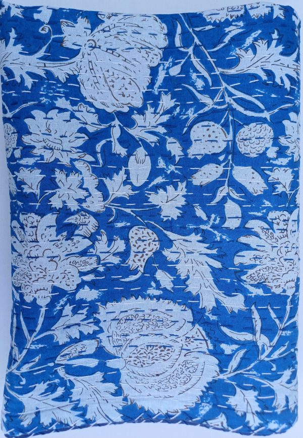 Bedspread Queen (Kantha) Screen Print Gudari (2 layer) - Blue White - Image 4