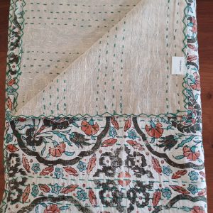 Bedspread Queen (Kantha) Screen Print Gudari (2 layer) - Cream Ornate