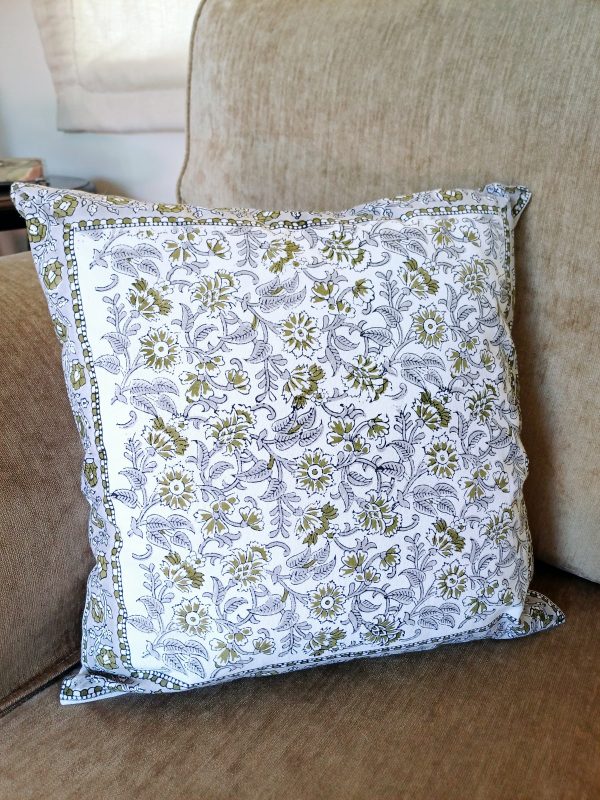 Cushion Cotton Cover Block Print Rapit - Grey Busy - Image 2