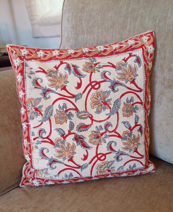 Cushion Cotton Cover Block Print Rapit - Red Busy - Image 2