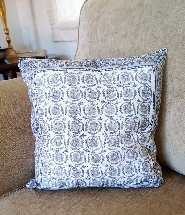 Cushion Cotton Cover Block Print Rapit - Grey Singular - Image 2