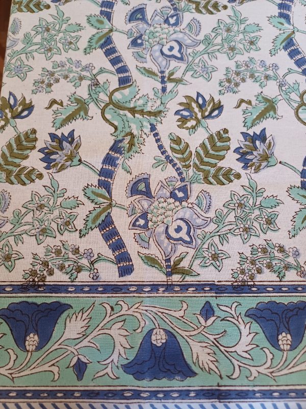 Table Cover Green Teal Blue Block Print Mughal - 8 seater - Size: 150cm x 220cm - Image 3