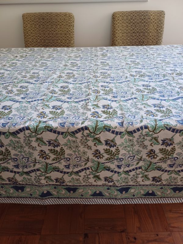 Table Cover Green Teal Blue Block Print Mughal - 8 seater - Size: 150cm x 220cm - Image 5