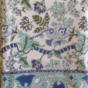 Table Cover Green Teal Blue Block Print Mughal - 8 seater - Size: 150cm x 220cm