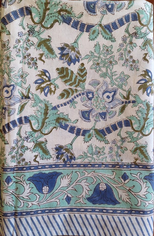 Table Cover Green Teal Blue Block Print Mughal - 8 seater - Size: 150cm x 220cm