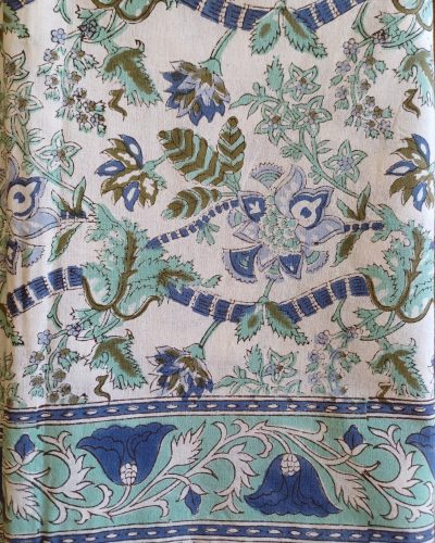 Table Cover Green Teal Blue Block Print Mughal - 8 seater - Size: 150cm x 220cm