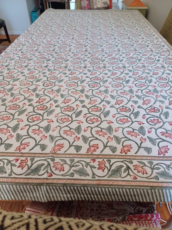 Table Cover Dusty Pink Block Print Mughal - 8 seater - Size: 150cm x 220cm - Image 3