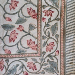 Table Cover Dusty Pink Floral Block Print Mughal - 6 seater - Size: 130cm x 180cm
