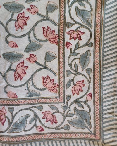 Table Cover Dusty Pink Block Print Mughal - 8 seater - Size: 150cm x 220cm