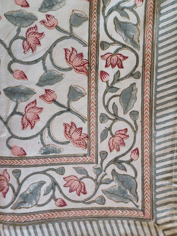 Table Cover Dusty Pink Block Print Mughal - 8 seater - Size: 150cm x 220cm