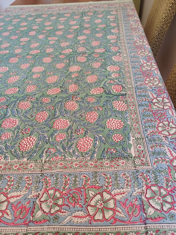 Table Cover Olive Red Block Print Mughal - 4 seater - Size: 150cm x 150cm - Image 3