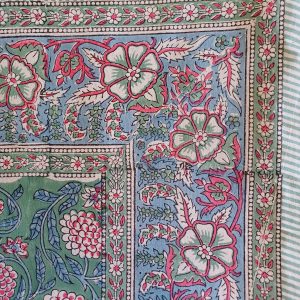 Table Cover Olive Red Block Print Mughal - 4 seater - Size: 150cm x 150cm