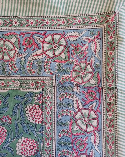 Table Cover Olive Red Block Print Mughal - 4 seater - Size: 150cm x 150cm