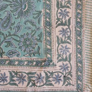 Table Cover Turquoise block Print Mughal - 4 Seater