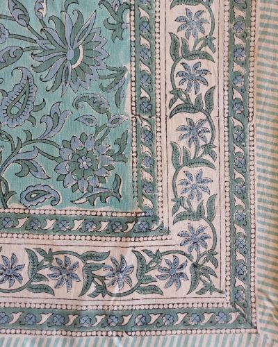 Table Cover Turquoise block Print Mughal - 4 Seater