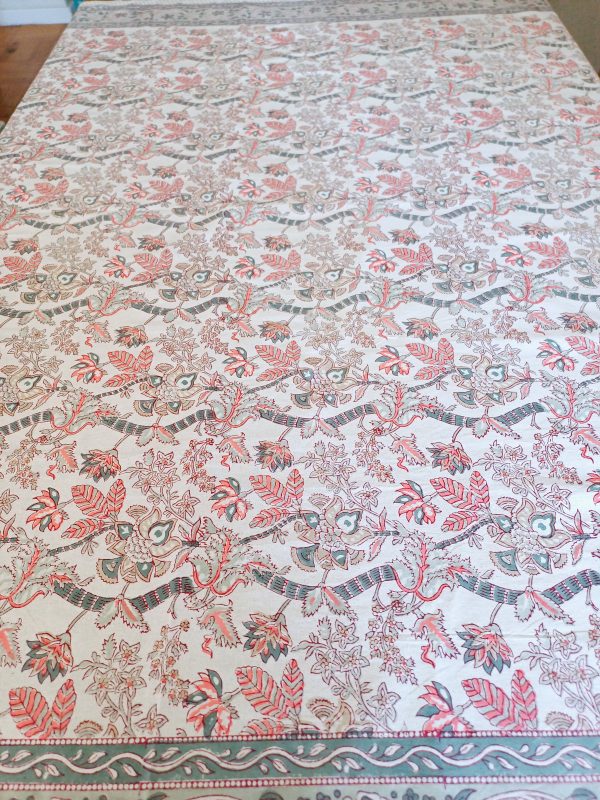 Table Cover White Olive Block Print Mughal -  4 x 4 seater - Size: 150cm x 150cm - Image 3