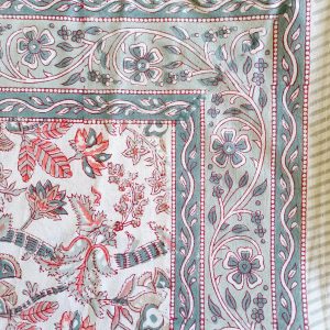 Table Cover White Olive Block Print Mughal -  4 x 4 seater - Size: 150cm x 150cm