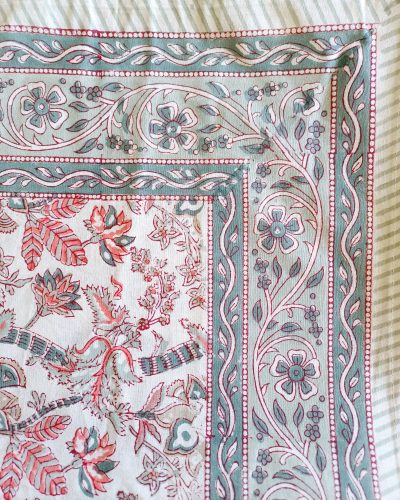 Table Cover White Olive Block Print Mughal -  4 x 4 seater - Size: 150cm x 150cm