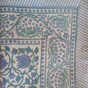 Table Cover Powder Blue Block Print Mughal - 8 seater - Size: 150cm x 220cm