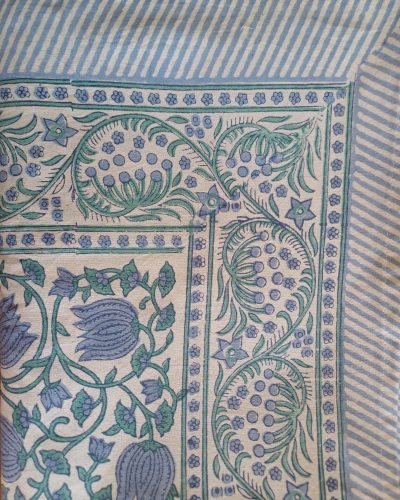 Table Cover Powder Blue Block Print Mughal - 8 seater - Size: 150cm x 220cm