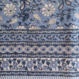 Table Cover Blue Floral Block Print Mughal - 8 seater - Size: 150cm x 220cm