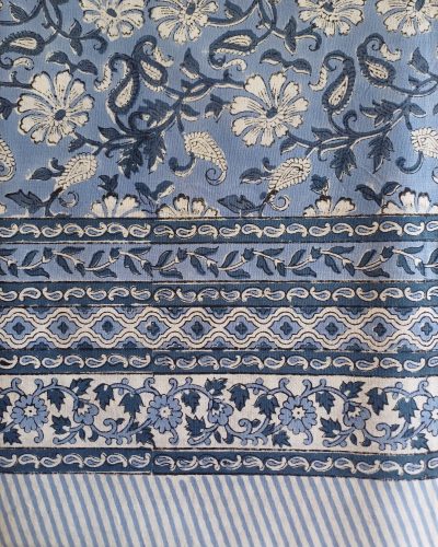 Table Cover Blue Floral Block Print Mughal - 8 seater - Size: 150cm x 220cm