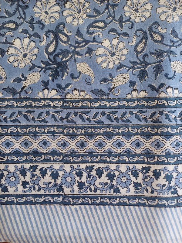 Table Cover Blue Floral Block Print Mughal - 8 seater - Size: 150cm x 220cm
